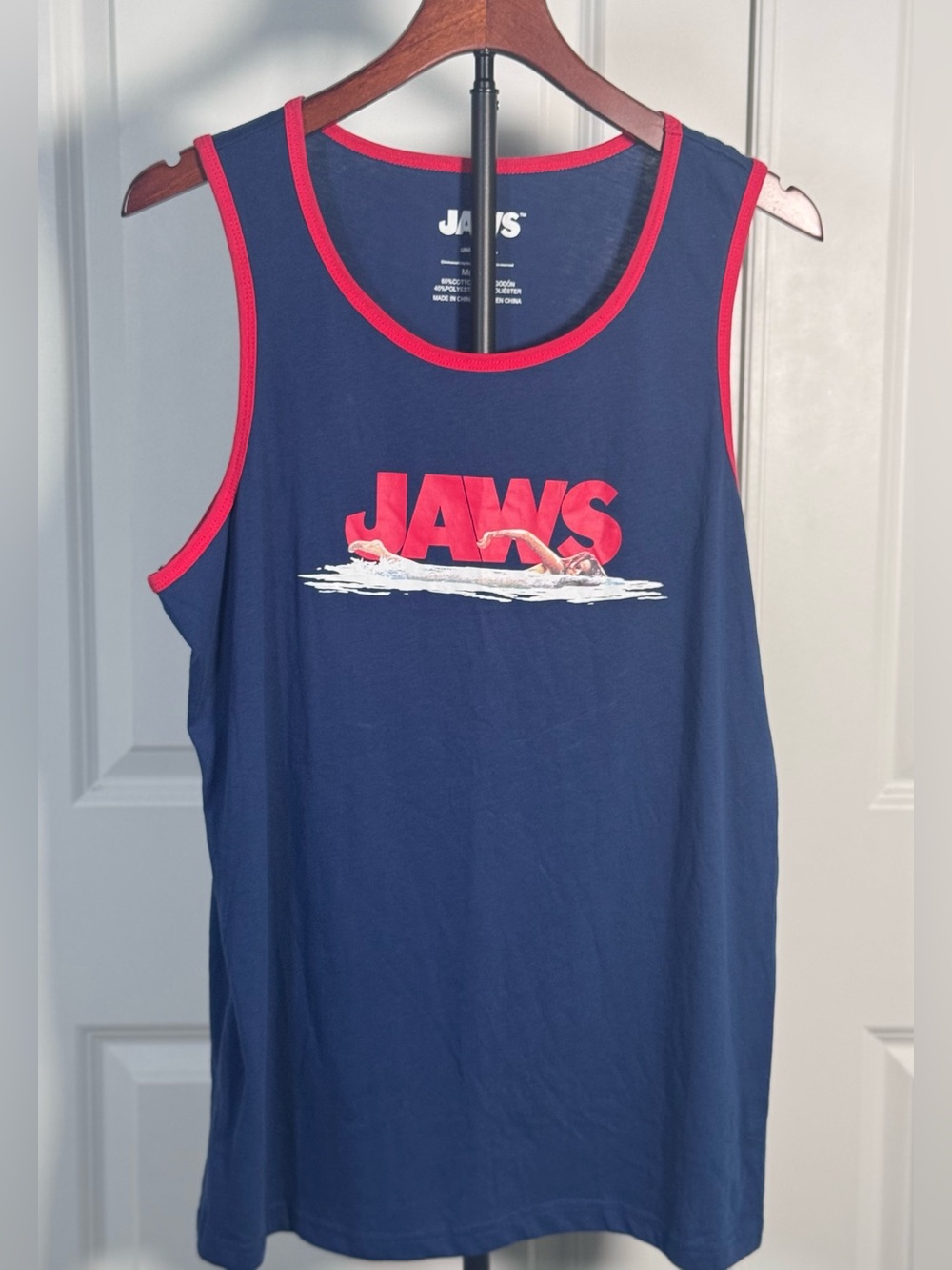 Jaws Movie Tank Top Mens M Shark Graphic Double Sided Universal Studios Swim